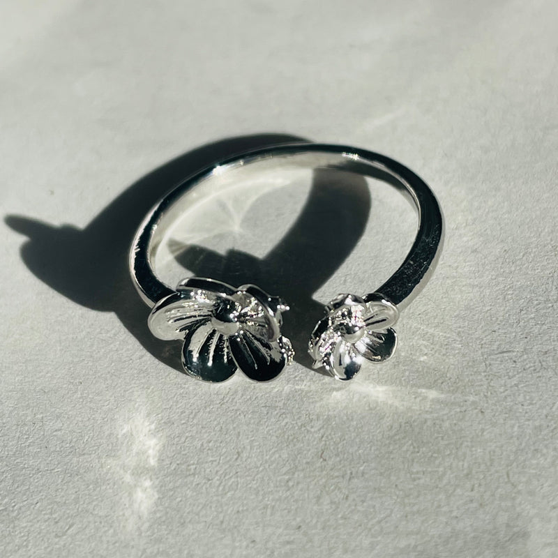 Silver Two Flower Ring