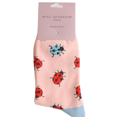 Ladybug Pale Pink Bamboo Socks