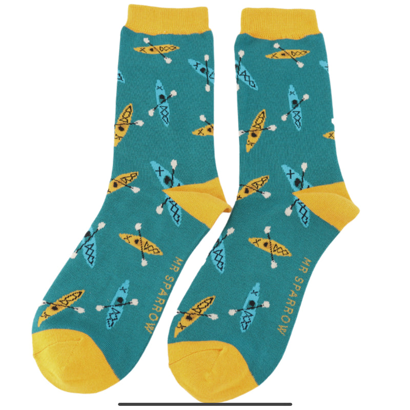 Canoes Teal Bamboo Socks