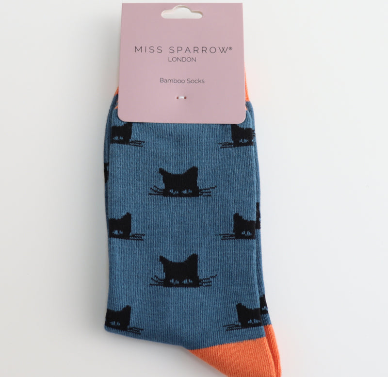 Peeking Cats Denim Bamboo Socks