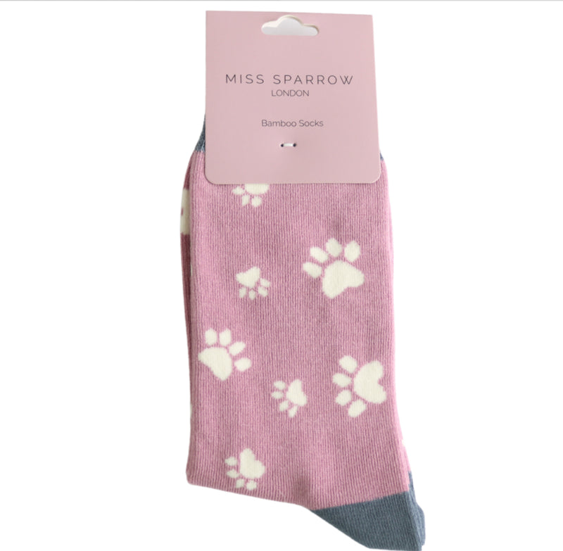 Paw Print Mauve Bamboo Socks