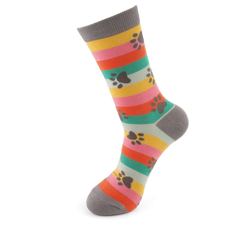 Paw Prints & Stripes Bright Bamboo Socks