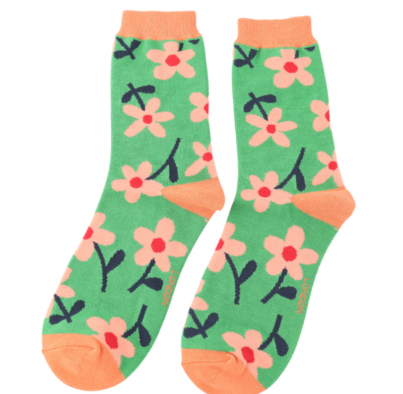 Flowers Green Bamboo Socks
