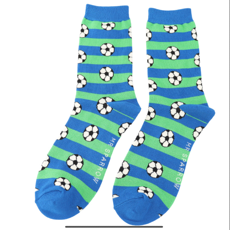 Footballs & Stripes Royal Bamboo Socks