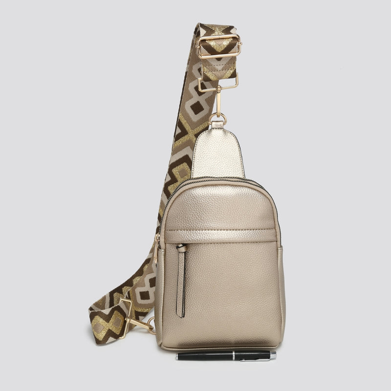 Double Zip Side Bag with Strap Gold