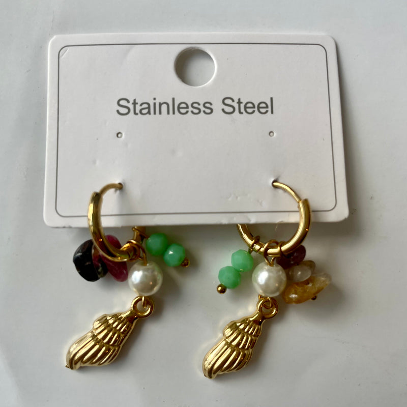 Gold Hoop Shell & Pearl Earrings