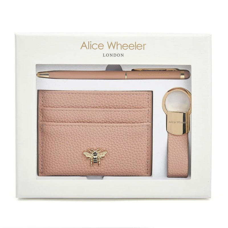 Alice Wheeler Card Holder, Pen & Key Ring Gift Set In Pink