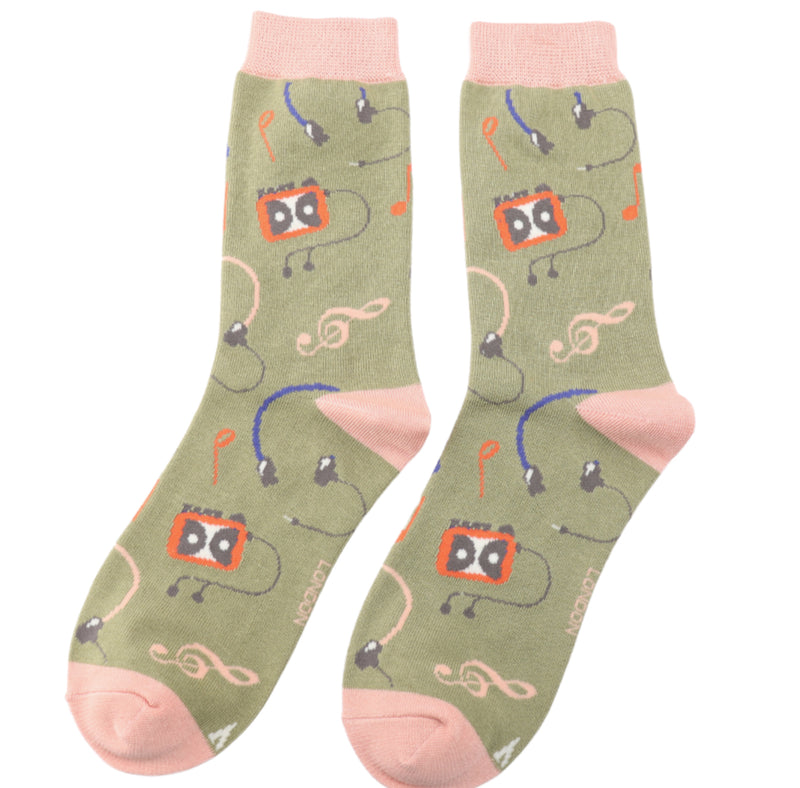 Retro Music Olive Bamboo Socks