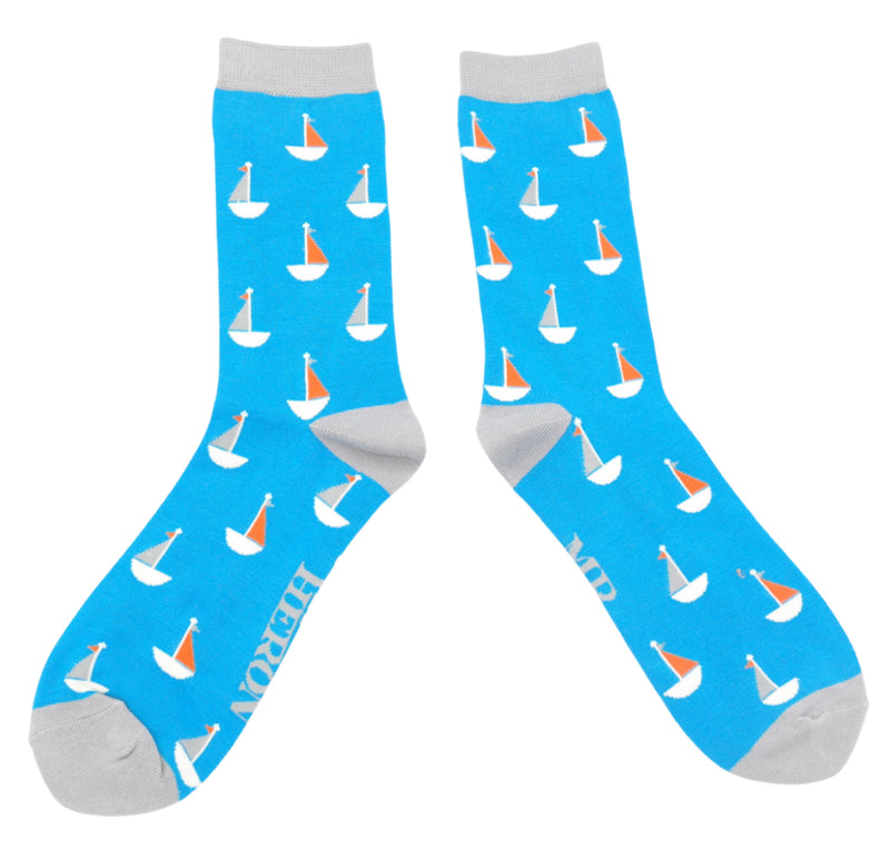 Little Boats Bright Blue Bamboo Socks
