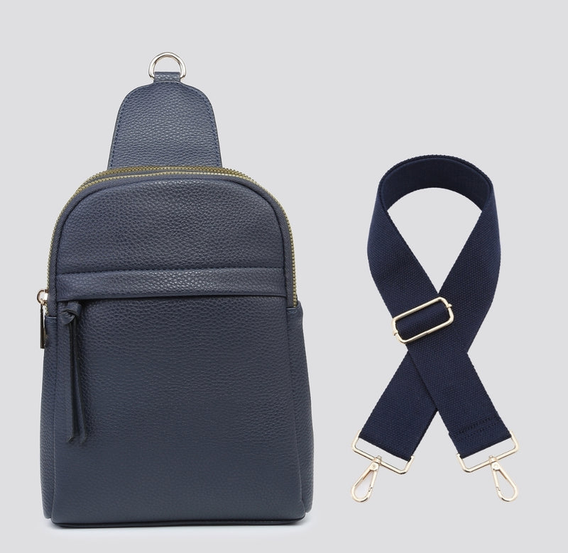 Double Zip Side Bag with Strap Brown