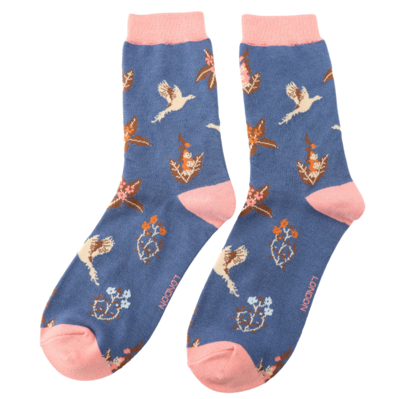 Birds & Blooms Navy Bamboo Socks