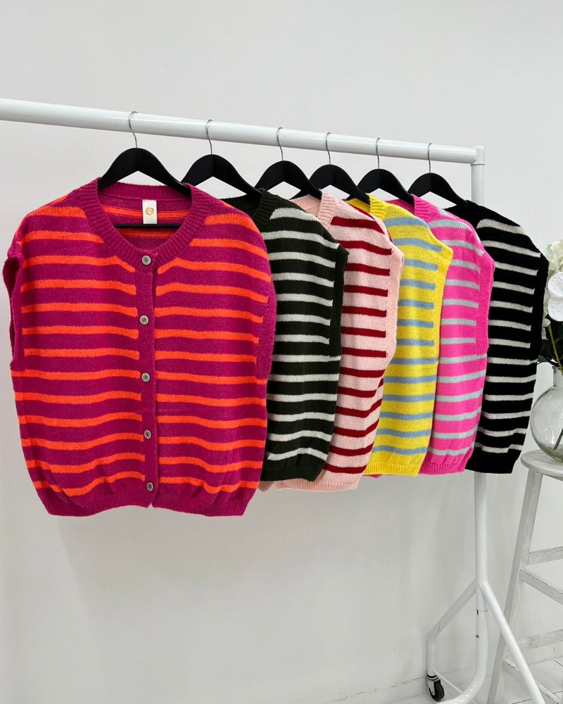 Jenny Sleeveless Stripe Cardigan - More Colours Available
