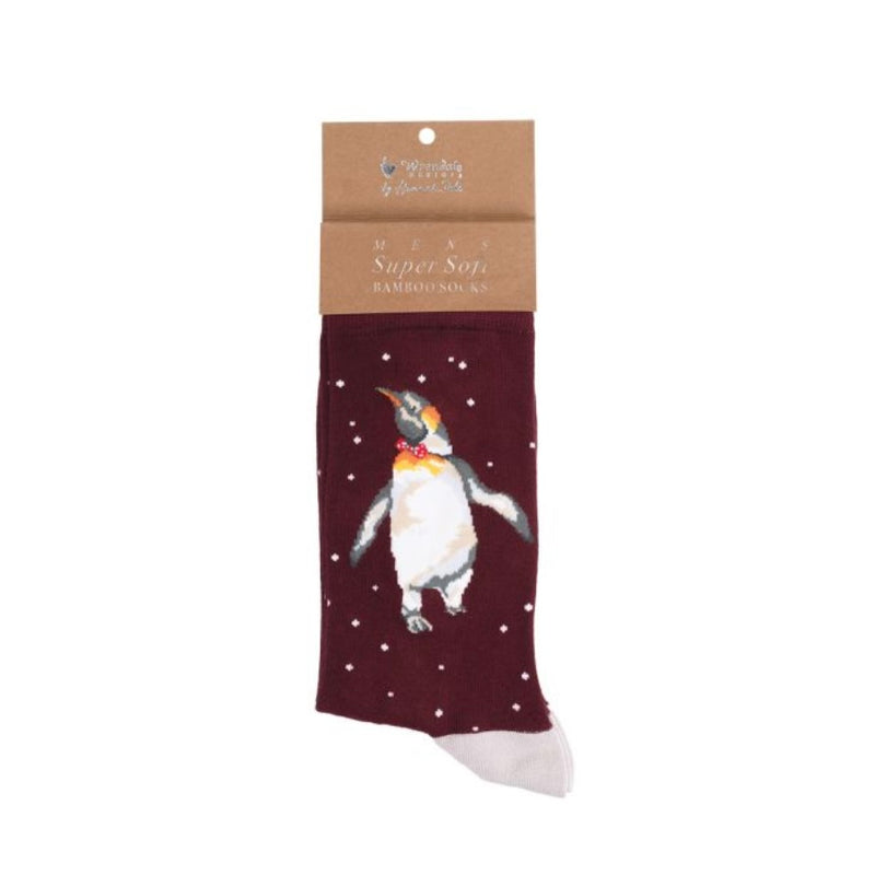 ‘Christmas King’ Penguin Maroon Bamboo Socks