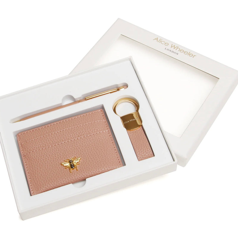 Alice Wheeler Card Holder, Pen & Key Ring Gift Set In Pink