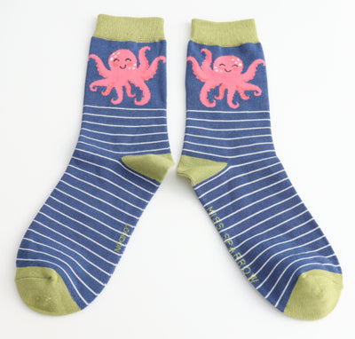Pink Octopus Navy Bamboo Socks