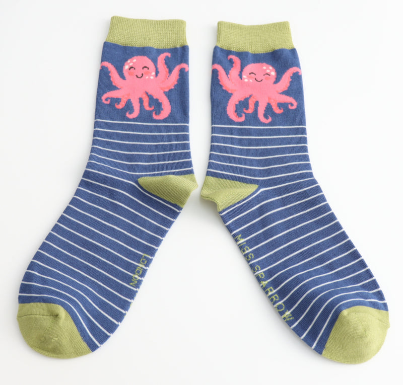 Pink Octopus Navy Bamboo Socks