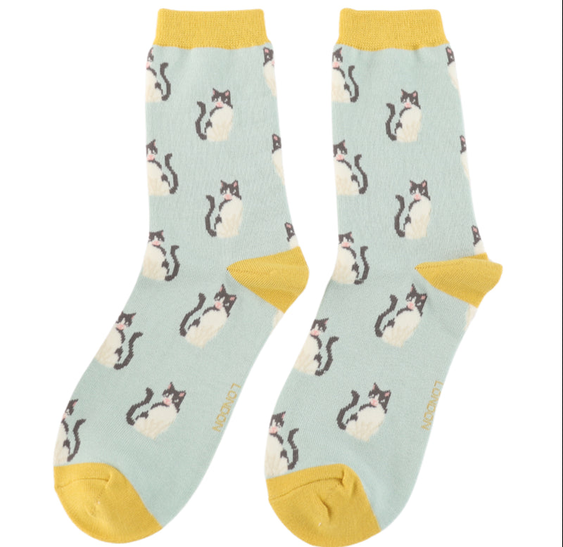 Cool Cats Duck Egg Bamboo Socks