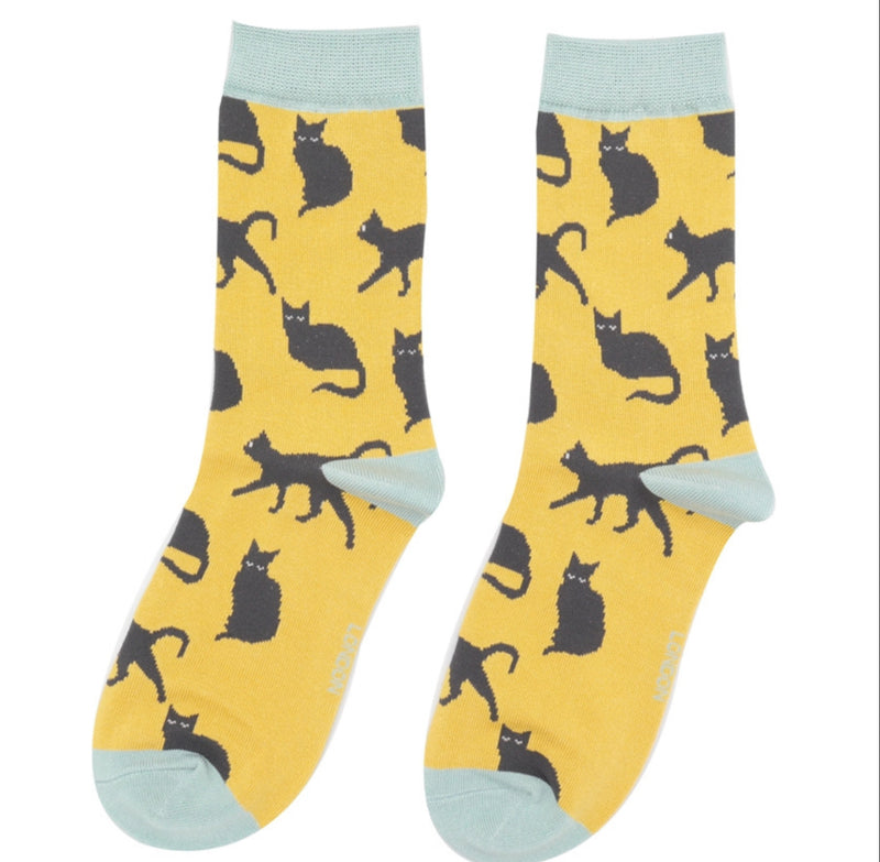 Cute Cats Yellow Bamboo Socks
