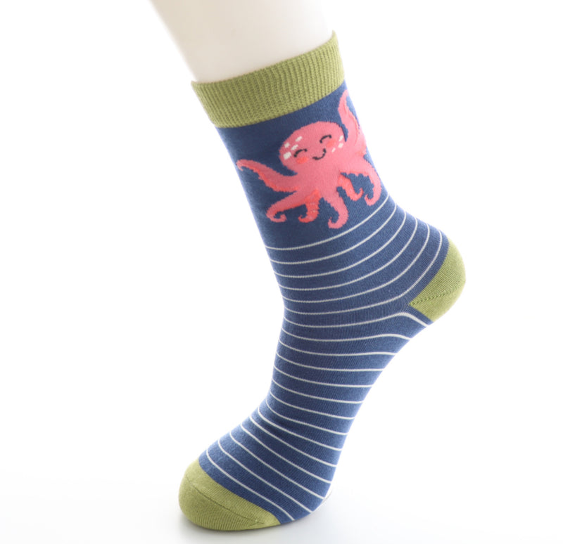 Pink Octopus Navy Bamboo Socks
