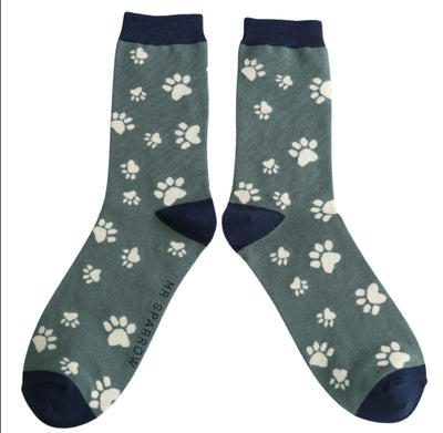 Paw Print Green Bamboo Socks