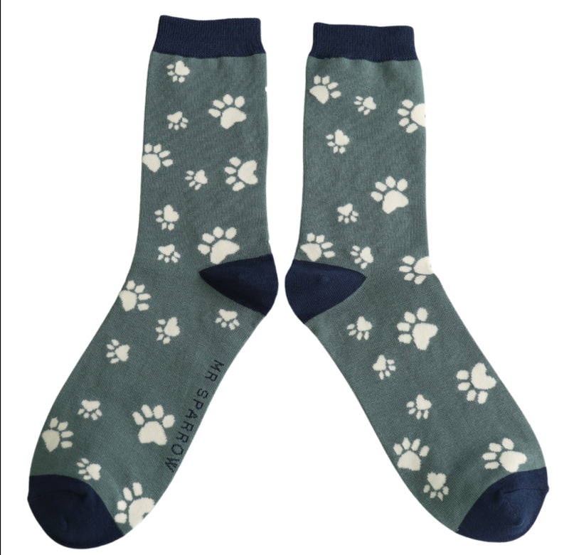 Paw Print Green Bamboo Socks