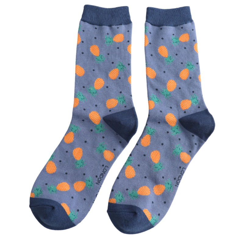 Pineapples & Spots Denim Bamboo Socks