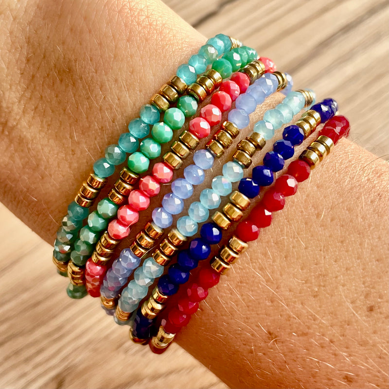 Gold Trio Bead Colour Elastic Bracelet