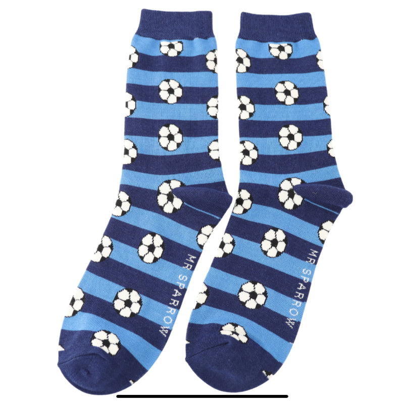 Footballs & Stripes Navy Bamboo Socks