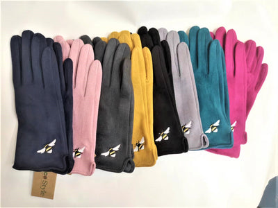 Navy Embroidered Bee Fashion Gloves