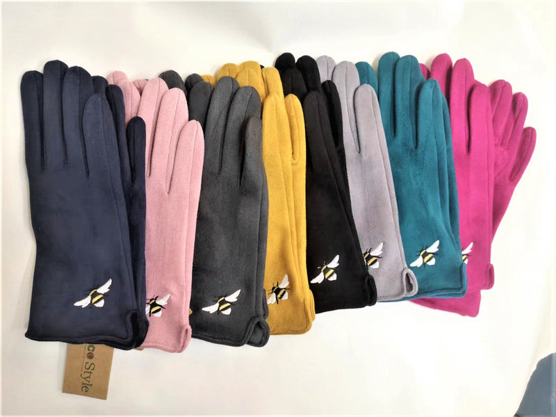 Navy Embroidered Bee Fashion Gloves
