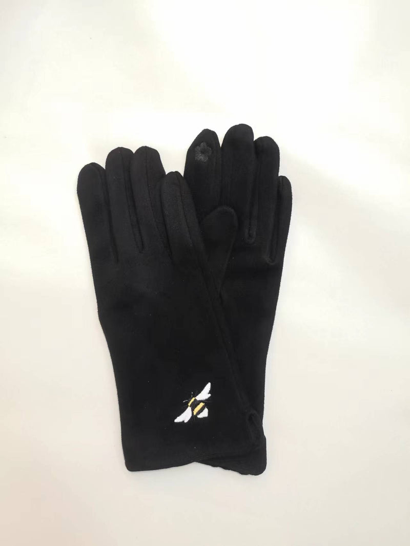 Black Embroidered Bee Fashion Gloves