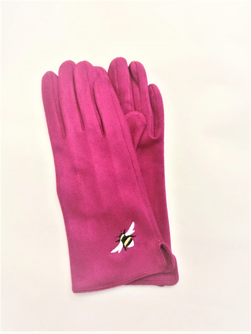 Fuchsia Pink Embroidered Bee Fashion Gloves