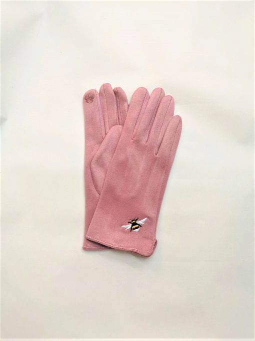 Pale Pink Embroidered Bee Fashion Gloves