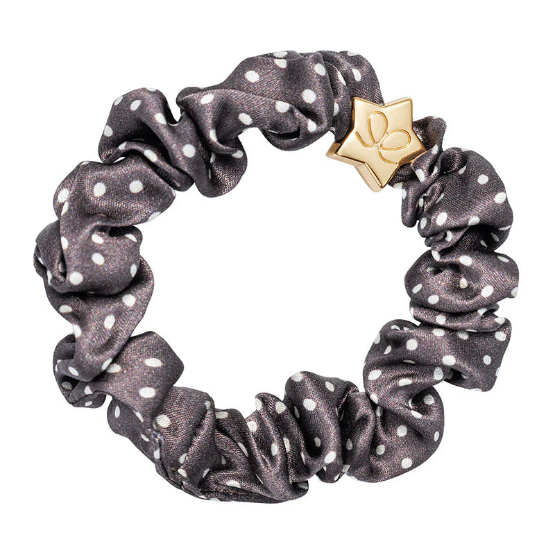 Mocha Polka Dot Silk Scrunchie Hairband