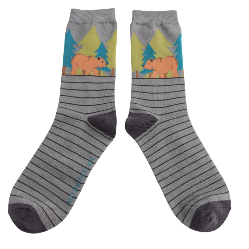 Bear Forest Grey Bamboo Socks