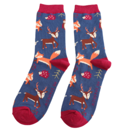 Woodland Animals Navy Bamboo Socks