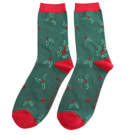 Holly Sprigs Green Bamboo Socks