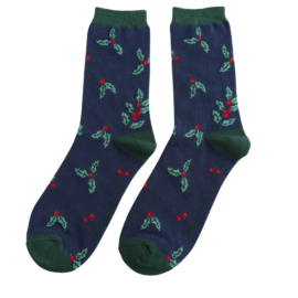 Holly Sprigs Navy Bamboo Socks