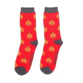 Halloween Pumpkins Red Bamboo Socks
