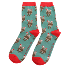 Festive Otters Green Bamboo Socks