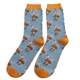 Festive Otters Denim Bamboo Socks