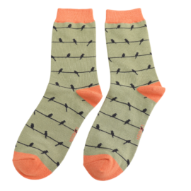 Birds On A Wire Moss Bamboo Socks