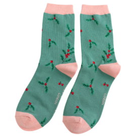 Holly Sprigs Green Bamboo Socks
