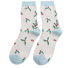 Holly Sprigs Silver Bamboo Socks