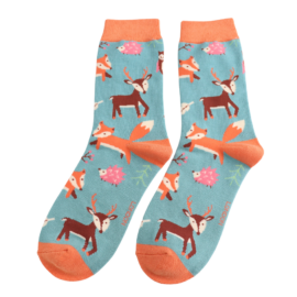 Woodland Animals Duck Egg Bamboo Socks