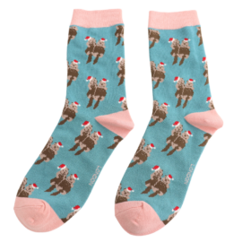 Festive Otters Teal Bamboo Socks