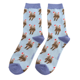 Festive Otters Powder Blue Bamboo Socks