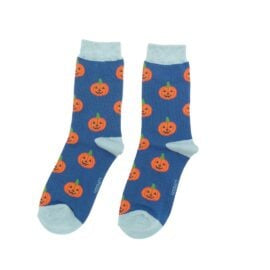 Halloween Pumpkins Navy Bamboo Socks
