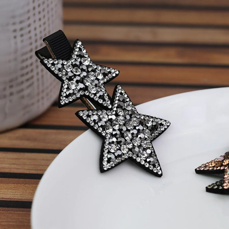 Grey Sparkly Crystal Double Star Hair Clip