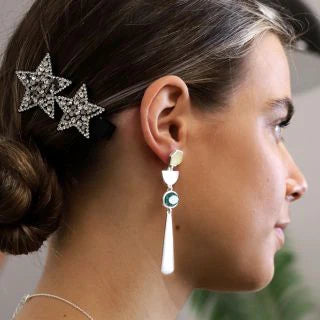 Grey Sparkly Crystal Double Star Hair Clip